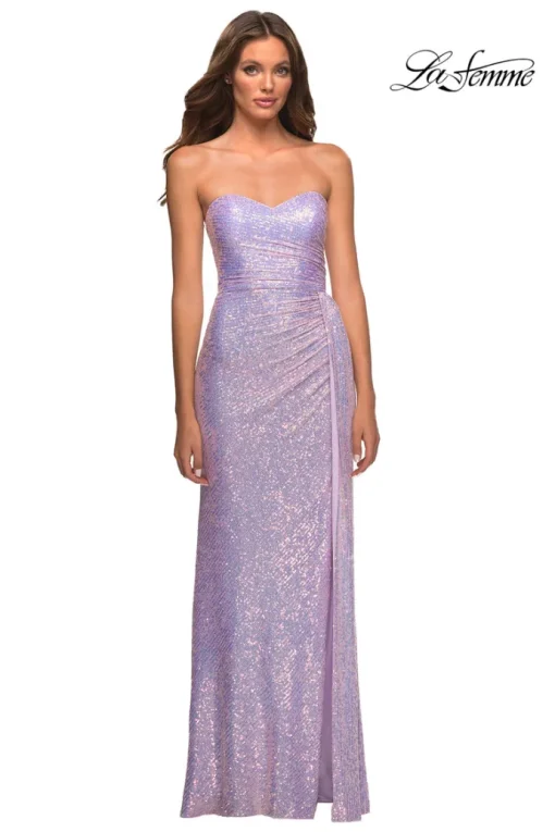 Draped La Femme Strapless Long Sequin Prom Dress
