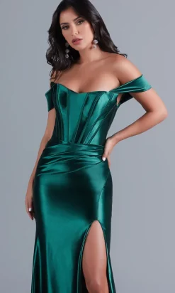Emerald Green Long Formal Dress with Corset Bodice