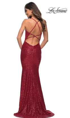 Faux-Wrap La Femme Long Sequin Prom Dress