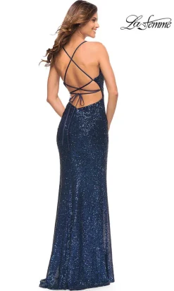 Faux-Wrap Long Sequin Prom Dress by La Femme