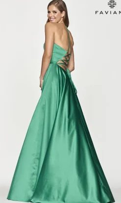 Faviana Long Satin A-Line Prom Dress with Pockets