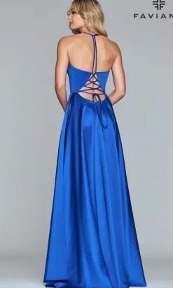 Faviana Long Satin A-Line Prom Dress with Pockets