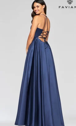 Faviana Long Satin A-Line Prom Dress with Pockets