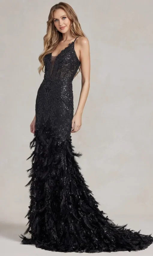 Feather And Sequin Prom Dress C111