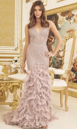 Feather And Sequin Prom Dress C111