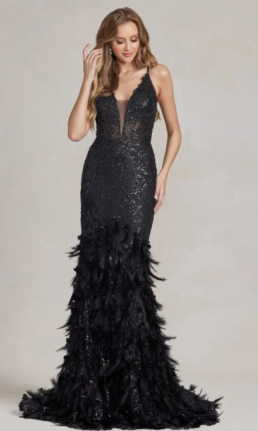 Feather And Sequin Prom Dress C111