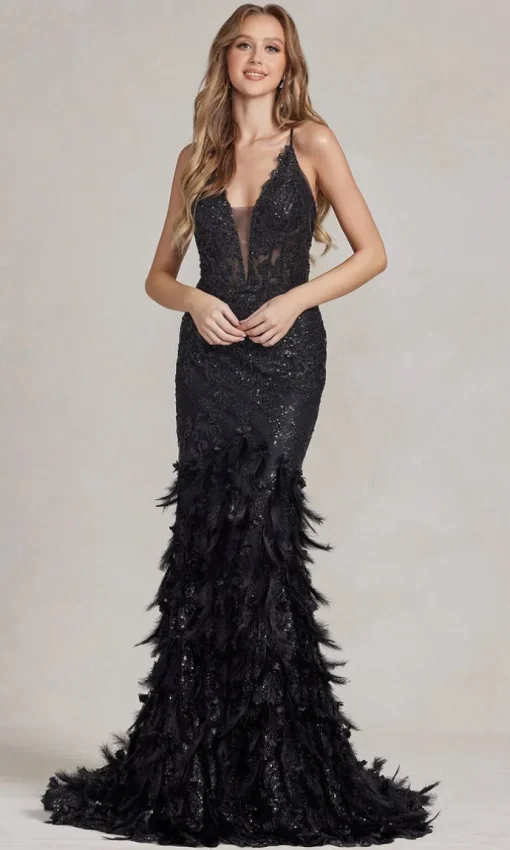 Feather And Sequin Prom Dress C111