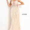 Feather-Embellished Long Jovani Formal Prom Dress