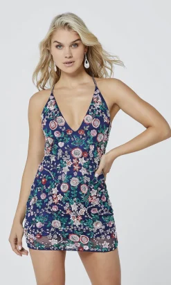 Fitted Short Beaded Floral Homecoming Party Dress