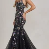 Floral-Embellished Long Mermaid Prom Dress C1117