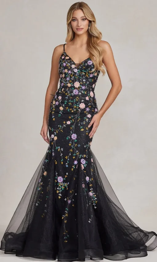 Floral-Embellished Long Mermaid Prom Dress C1117