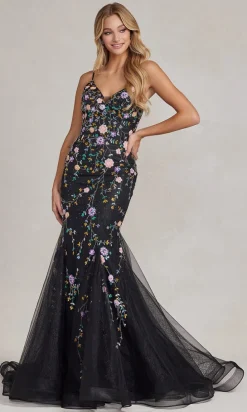 Floral-Embellished Long Mermaid Prom Dress C1117