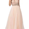 Formal Ball Gown with Embellished Sheer Bodice
