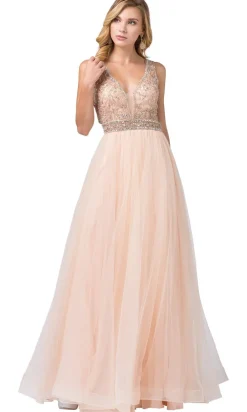 Formal Ball Gown with Embellished Sheer Bodice