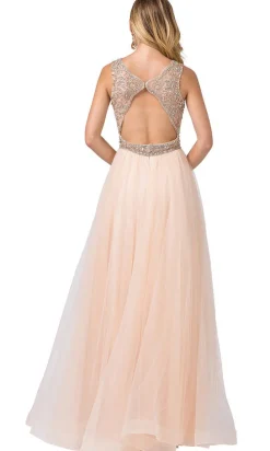 Formal Ball Gown with Embellished Sheer Bodice