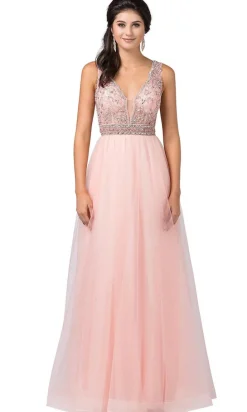 Formal Ball Gown with Embellished Sheer Bodice