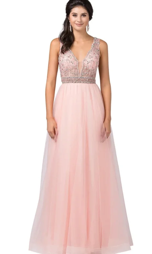 Formal Ball Gown with Embellished Sheer Bodice
