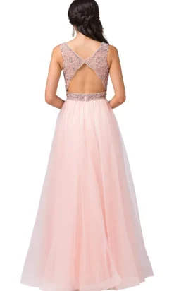 Formal Ball Gown with Embellished Sheer Bodice