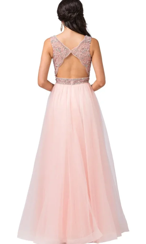 Formal Ball Gown with Embellished Sheer Bodice