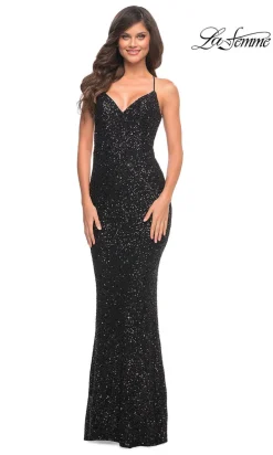 Fully-Sequined Open-Back La Femme Long Prom Dress