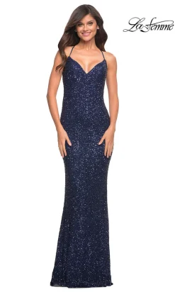 Fully-Sequined Open-Back La Femme Long Prom Dress