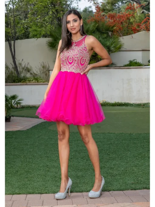 High-Neck Babydoll Fancy Short Homecoming Dress