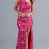 Hot Pink One-Shoulder Sequin Long Formal Dress