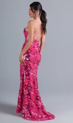 Hot Pink One-Shoulder Sequin Long Formal Dress