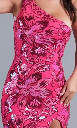 Hot Pink One-Shoulder Sequin Long Formal Dress