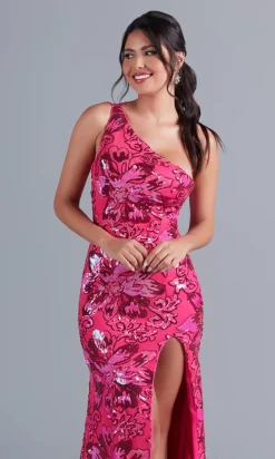 Hot Pink One-Shoulder Sequin Long Formal Dress