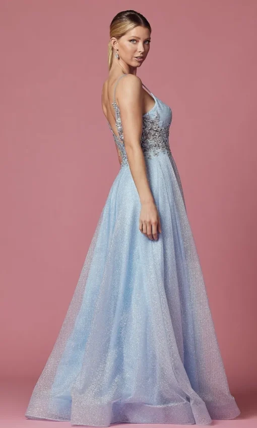 Illusion-Back Long Glitter A-Line Formal Dress