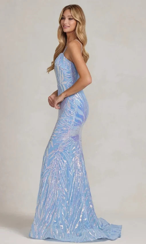 Iridescent Sequin-Pattern Long Prom Dress R1072