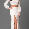 Jersey Open Back Prom Dress with Long Sleeves