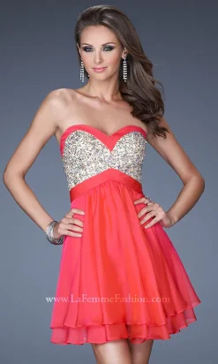 La Femme Beaded-Bodice Short Tiered Party Dress