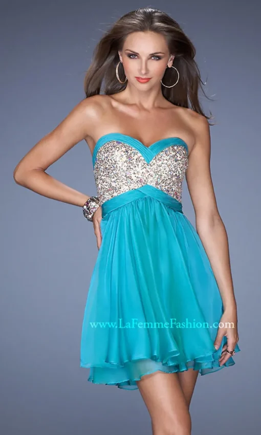 La Femme Beaded-Bodice Short Tiered Party Dress