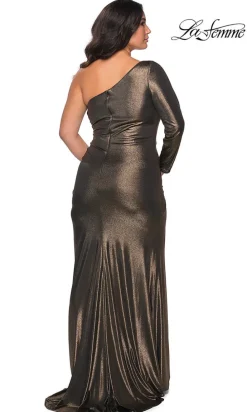 La Femme Long Metallic Plus-Size Formal Prom Dress