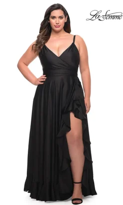 La Femme Long Plus-Size Prom Dress with Ruffle