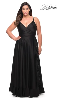 La Femme Long Plus-Size Prom Dress with Ruffle