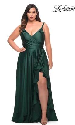 La Femme Long Plus-Size Prom Dress with Ruffle