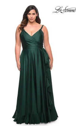 La Femme Long Plus-Size Prom Dress with Ruffle