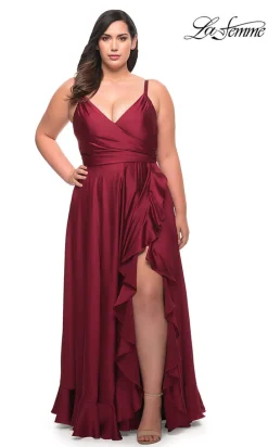 La Femme Long Plus-Size Prom Dress with Ruffle