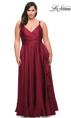 La Femme Long Plus-Size Prom Dress with Ruffle