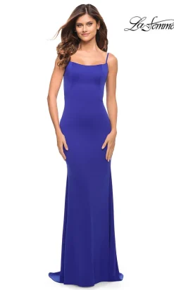 La Femme Long Simple Prom Dress with Scoop Back