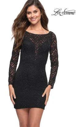 La Femme Long-Sleeve Short Black Homecoming Dress