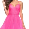 La Femme Neon Pink Short A-Line Homecoming Dress