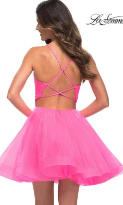 La Femme Neon Pink Short A-Line Homecoming Dress
