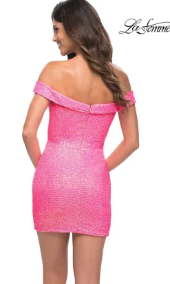 La Femme Neon Pink Short Sequin Cocktail Dress