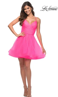 La Femme Neon Pink Short A-Line Homecoming Dress
