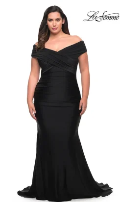 La Femme Off-Shoulder Long Plus-Size Prom Dress