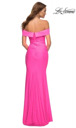 La Femme Off-the-Shoulder Bright Long Prom Dress